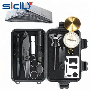 10 in 1 <span class=keywords><strong>articoli</strong></span> di equipaggiamento di emergenza attrezzatura da <span class=keywords><strong>campeggio</strong></span> all'aperto: braccialetto di corda all'aperto di sopravvivenza, Kit di pronto soccorso, Kit di sopravvivenza - Product Image 1