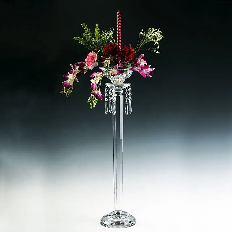 Wholesale crystal candle holder wedding centerpiece with flower bowl have three sizes crystal flower candleholder SH-053