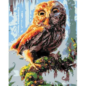 Nordique moderne toile peinture à l'huile hibou sur une branche dans les bois peinture par numéro photo décor à la maison cadeau Unique