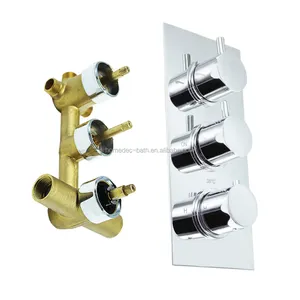 Ronde Drie Handgrepen Massief Messing Chrome 3 Manier Verborgen Thermostatische Mengkraan Douche