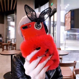 Animal <span class=keywords><strong>sex</strong></span> meisje leuke konijn oor harige mobiele telefoon case voor iphone 8 7 plus met metalen ring - Product Image 2