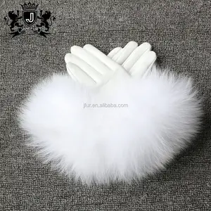 Cuff sheepskin leather winter gloves for women fashion red ladies leather gloves women with wool lining janefur