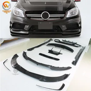 עבור בכיתה W176 A45 AMG VRS סגנון סיבי פחמן גוף ערכת מול שפתיים אחורי מפזר צד חצאית ספוילר