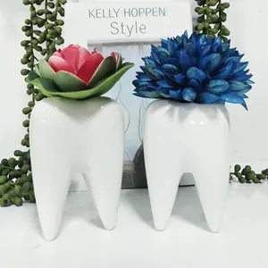 Wholesale market price indoor mini ceramic flower vase teeth pot for plants