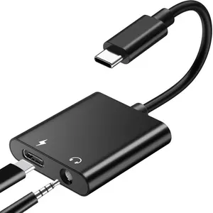 Type C Audio Charger Adapter, 2 in 1 USB C tot 3.5mm Audio Headphone Jack Adapter Kabel met USB-C PD Opladen Converter Cord