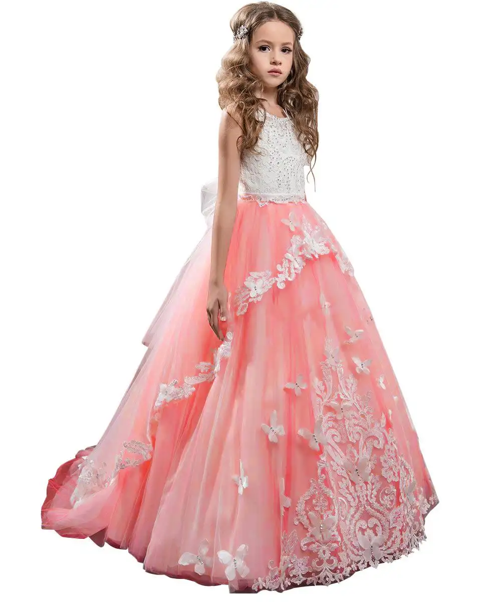 Длинное детское Пышное Платье, Модное детское бальное платье, новейший дизайн платья для девочек, пакистанские розовые платья для маленьких девочек на день рождения