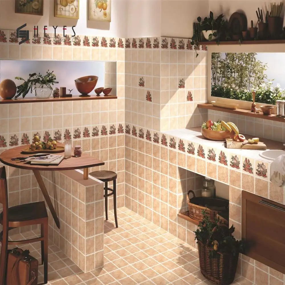 Beige flower design kitchen floor ceramic bathroom wall tiles