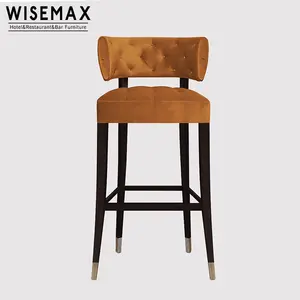 WISEMAX design moderno della metà del secolo sedile imbottito di lusso barocco da cucina in legno Louis sgabello da bar ristorante in velluto seggiolone da bar - Product Image 1