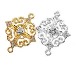 27*33.5mm Fashion Alloy Cross Sideway with Crystal Rhinestone Filigree Connector