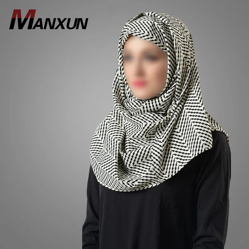Pakaian Islami Desain Klasik Muslim Putih Hitam Cetak Jilbab Gaya Turki Syal Sederhana Niqab