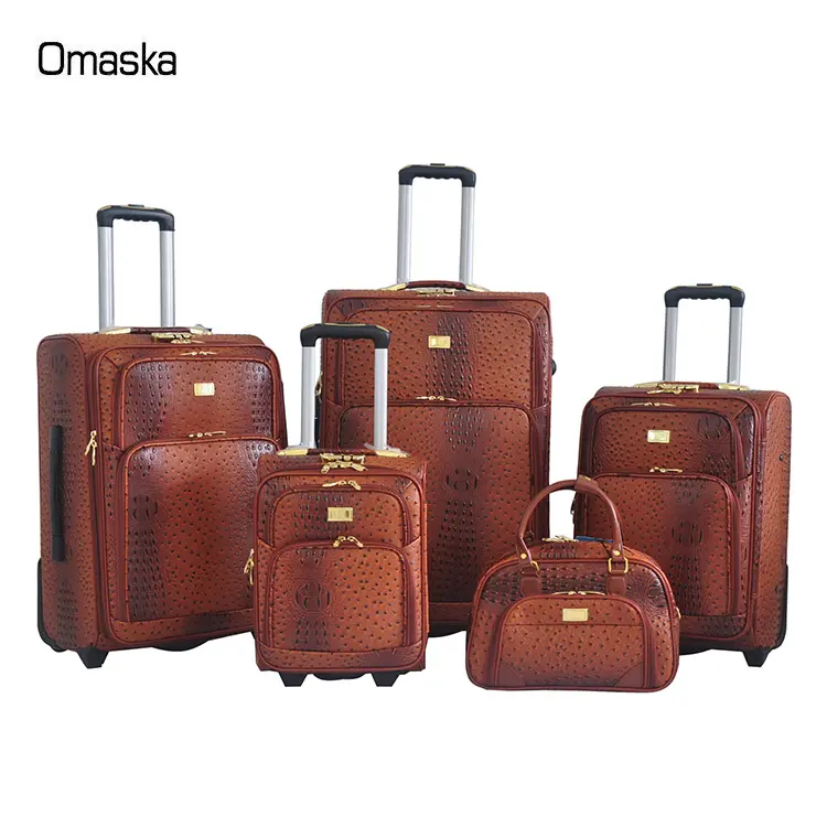 नए मॉडल OMASKA चीन कारखाने पु चमड़ा स्पिनर 4 पहियों 4 pcs सेट सामान सूटकेस