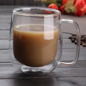 超大隔热耐热饮用300毫升透明双壁玻璃硼硅酸盐茶杯咖啡杯带手柄