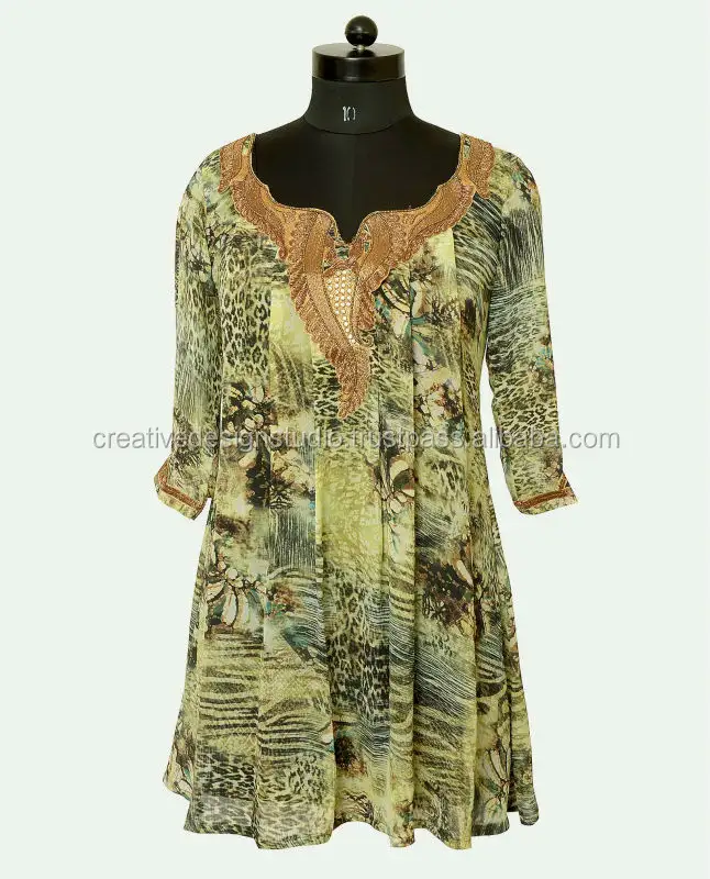 Sexy Short Digital Printed ladies beaded top women casual dresses for woman with beaded neck line