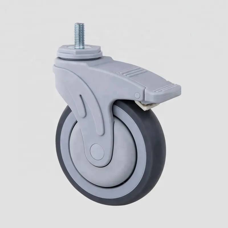 Gray OEM 4 Inch Plastic TPR Silent Swivel Medical Caster Wheel Stem Casters