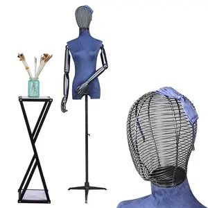 Maniquí de pie con forma de vestido femenino cubierto de lino de tela de <span class=keywords><strong>media</strong></span> <span class=keywords><strong>escala</strong></span> de nuevo diseño con cabeza de alambre de hierro - Product Image 1