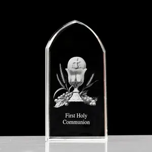 Grabado Láser 3d personalizado de primera comunión, cristal para bautismo, regalo, artesanía de cristal para regalos religiosos