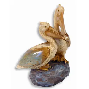 wholesale polyresin bird figurines Hand Painted Twin Pelican Bird Lovers Figurine