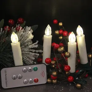 Juego de 10 Velas de plástico sin llama, con Clip en el árbol de Navidad, con batería, LED, cono, vela de ventana, venta al por mayor