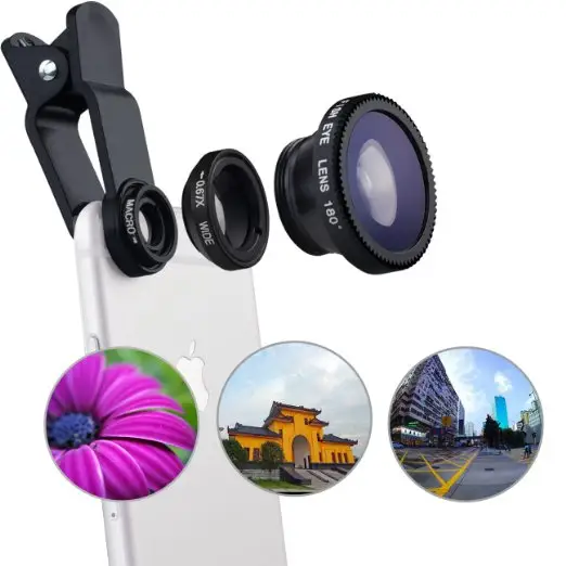 Più nuovo 3 in1 Vetro Fisheye Obiettivo Fish Eye Grandangolare Macro Lens Telefono Cellulare Kit Per iPhone Samsung Lente Fisheye