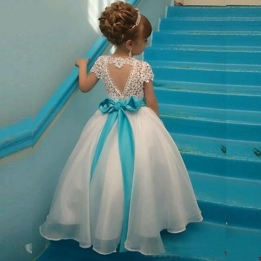 Morili Sweetheart Back pizzo principessa abito da ballo a buon mercato su misura manica corta matrimonio per bambini abiti da ragazza fiore MFA300