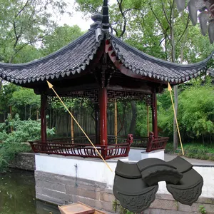 Ubin atap buatan tangan tradisional Cina Pergola Pavilion halaman atap abu-abu