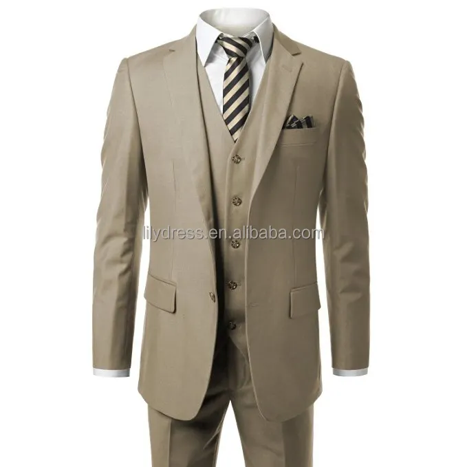 Khaki Men der Modern Fit 3-Piece Suit Blazer Jacket Vest & Trousers Custom Make To Measure Order Male Suit (mantel + hosen + weste)