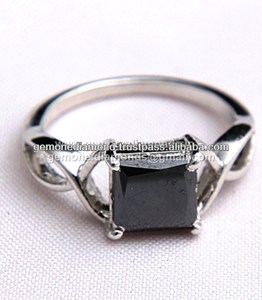 Anillo de plata de primera ley y moissanita para mujer, sortija de boda, plata esterlina 925, corte princesa, Diamante Negro, 2 quilates - Product Image 2