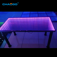 Table basse en verre illuminée à effet tunnel 3D moderne avec télécommande, lumière LED RGB, miroir infini, table de salle à manger pour restaurant
