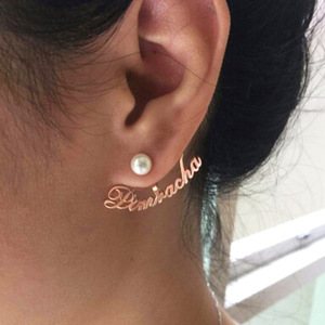 Personalized Jewelry Pvd Gold Plated <strong>Front</strong> <strong>Back</strong> Stud Name <strong>Earring</strong> No Fade Stainless Steel Nameplate <strong>Earrings</strong> - Product Image 3