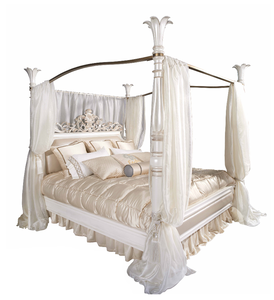 <span class=keywords><strong>Lit</strong></span> à baldaquin en bois massif sculpté antique <span class=keywords><strong>de</strong></span> style européen classique, blanc neige, pour mariage BF05-YS033 - Product Image 1