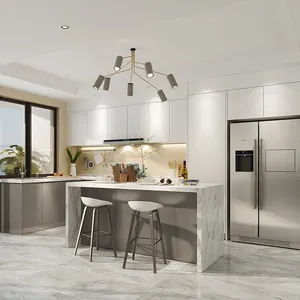 Meuble d'îlot de cuisine moderne très demandé avec finition laquée métallique, poignée intégrée, robinet et charnière pour la vente <span class=keywords><strong>en</strong></span> gros - Product Image 1
