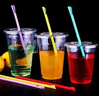 Gobelets en plastique transparent pour milkshake et smoothie, 95 mm, PET, jetables, avec pailles, 12 oz, 16 oz, 20 oz, logo personnalisé, gobelets pour café glacé