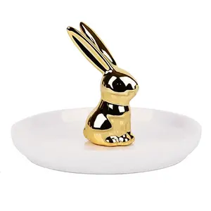 아연 도금 귀여운 토끼 현대 저렴한 세라믹 반지 홀더 결혼 반지 접시