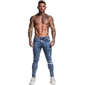 Jeans Skinny da <span class=keywords><strong>Uomo</strong></span> Super Elasticizzati con Nastro Bianco, <span class=keywords><strong>Pantaloni</strong></span> in Denim Elasticizzato Skinny Danneggiati e Strappati - Product Image 2
