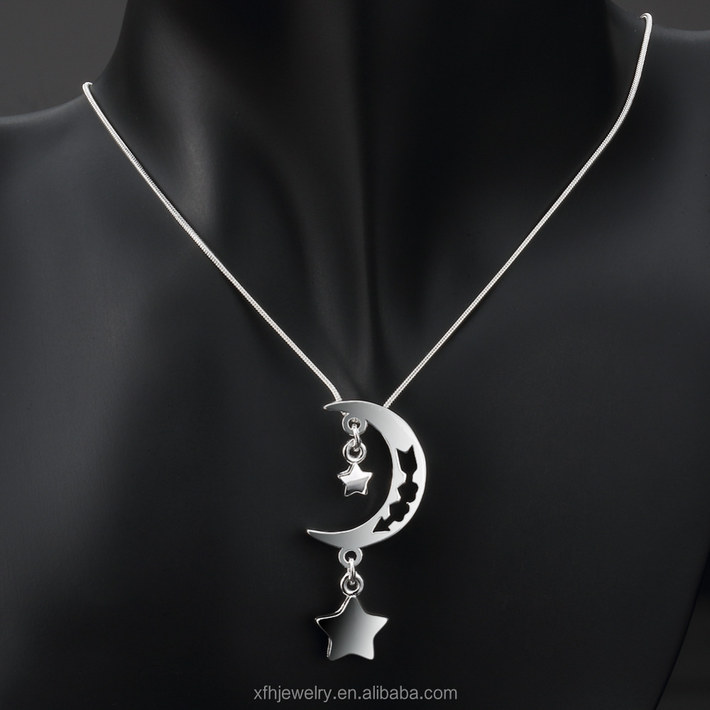 Crescent Moon collar 925 Sterling Silver charm Luna celestial Star Galaxy