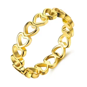 CAOSHI sarı altın şık romantik kalp alyans nişan parti yüzük 14k altın takı toptan
