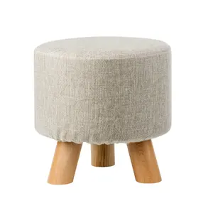 Factory Price Hot Wholesale Customized Home Round Upholstered Ottoman Foot Stool With 3 Wooden Legs
