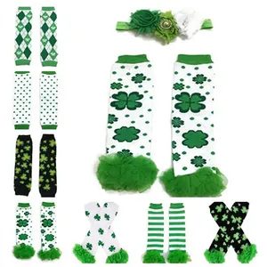 Trong Kho Trẻ Mới Biết Đi Shamrock Cỏ Ba Lá Quatrefoil LegWarmers Cô Bé Mô Hình Top 100 Đan St Patricks Ngày Chân Ấm Cho Trẻ Em