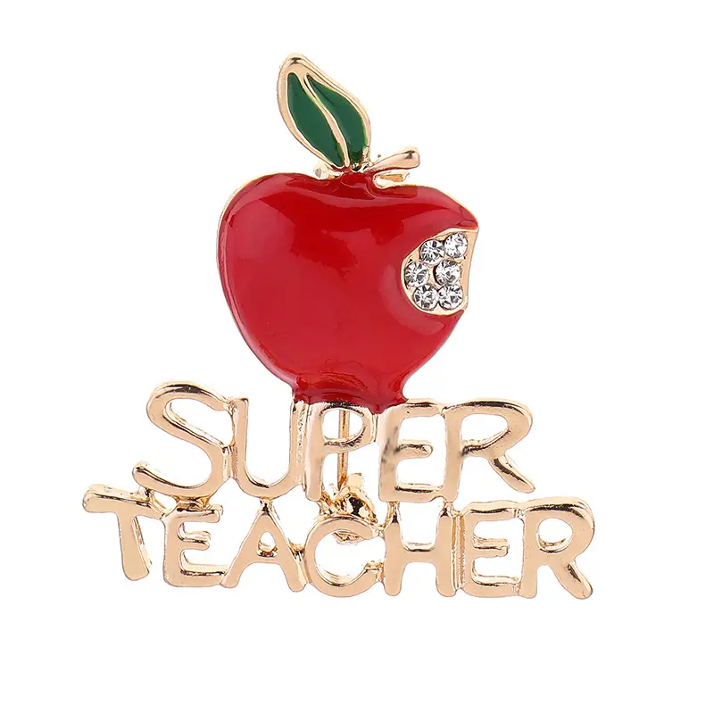 Wholesale Christmas fashion apple shaped super teacher clothing accessories teacher gifts brooch