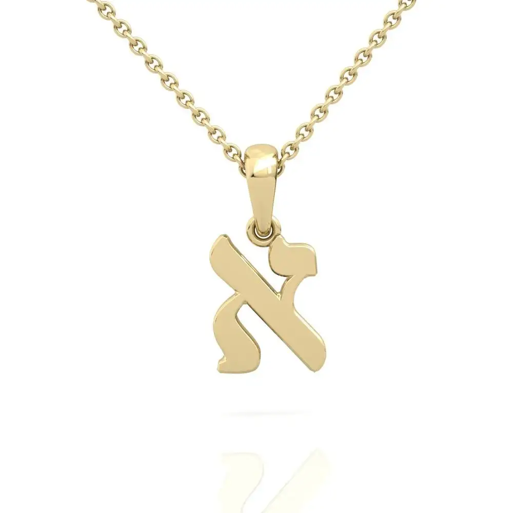 Fashion jewelry High Quality stainless steel 14k yellow gold jewish high polish finish hebrew letter pendant