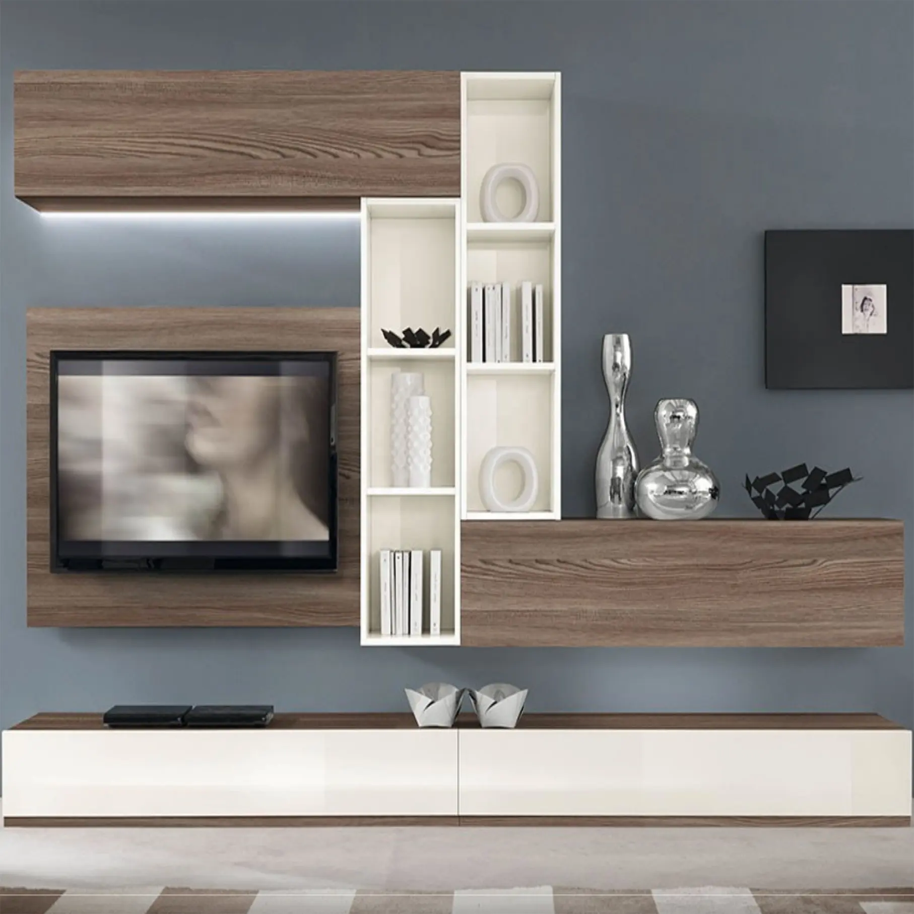 Moderne Meubelen Wandmontage Houten TV Kast Modulaire Ontwerp met LED