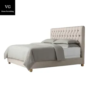 Estilo Europeo muebles de dormitorio última doble king size roble tapizados cama de madera maciza