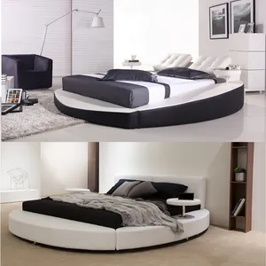 Foshan Elegante Ronmantic Bruiloft Cirkel Bed Meubels, Europese Kingsize Ronde Lederen Bed In Verkoop