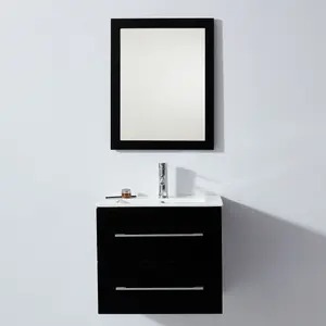 FSC certified Classic Shiny Black MDF Painting 2Drawer Hanging Bathroom Set