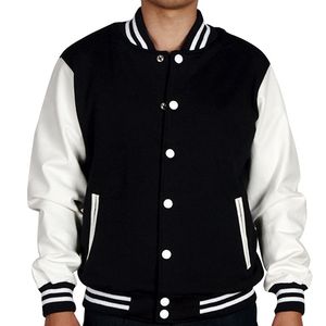 Men's Custom Letterman Wool Varsity <b>Jacket</b> Black <b>White</b> Winter Sportswear Front Logo Directly Fashion Manufacturer Supply OEM ODM - Product Image 1