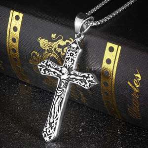 Collier pendentif <span class=keywords><strong>croix</strong></span> de Jésus en acier titane, amulette de <span class=keywords><strong>Christ</strong></span>, <span class=keywords><strong>croix</strong></span> en acier inoxydable, collier pour homme, bijoux religieux - Product Image 6