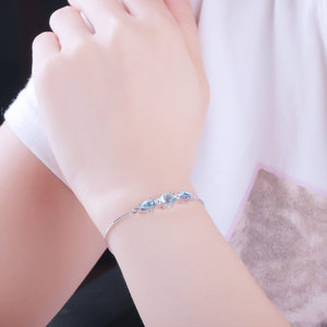 Pulseras de Plata para Mujer, Plata de Ley 925, Brazaletes con Topacio Azul Cielo, Pulsera de Tenis Ajustable, Joyería para Mujer - Product Image 2