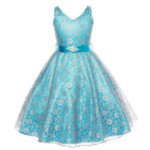 D0053 Abito da Bambina con Pizzo, Vestito Principessa Elegante <span class=keywords><strong>per</strong></span> Bambine - Product Image 1