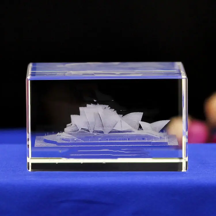 New Customized Crystal Crafts Sydney Opera House Australia 3d Laser Engraved 3d Crystal Glass Block