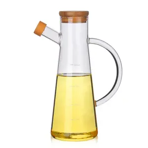 透明透明硼硅玻璃烹饪油罐/带竹盖的瓶子